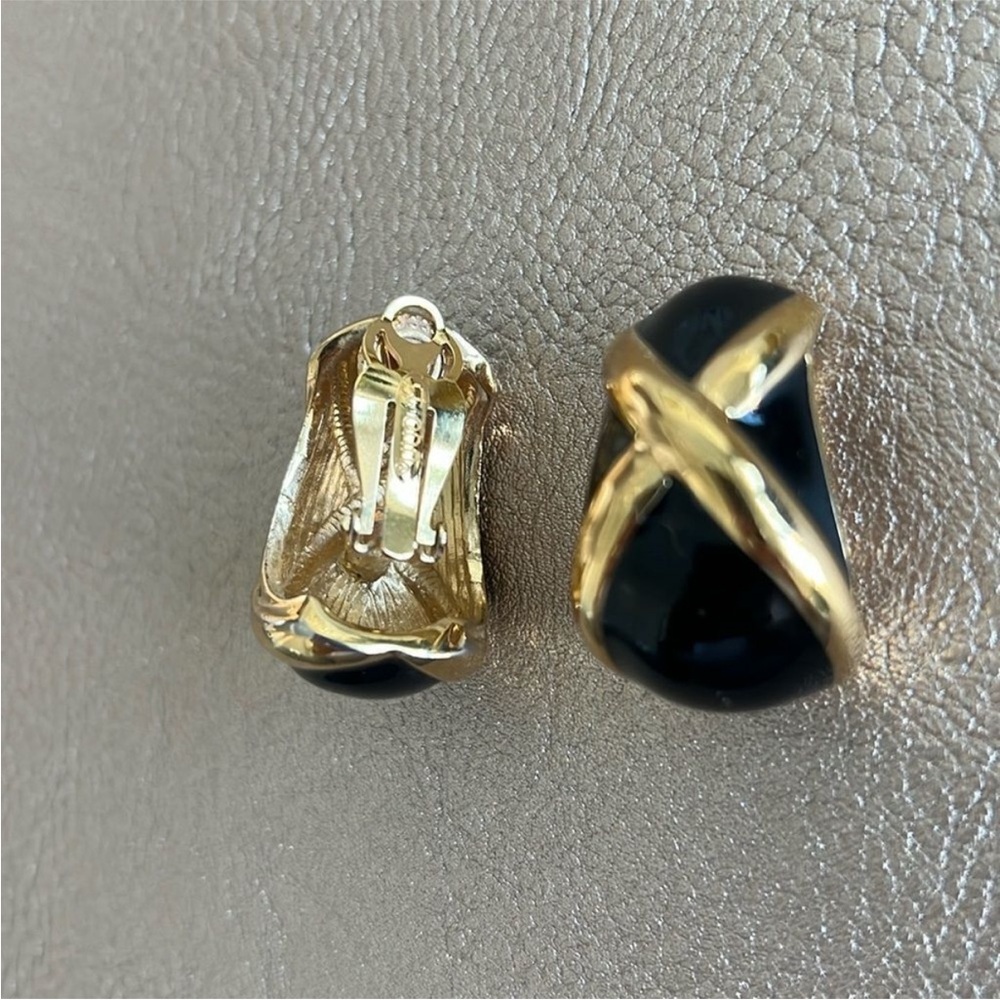 St. John Gold and Black Clip-On Earrings - Picture 2 of 4